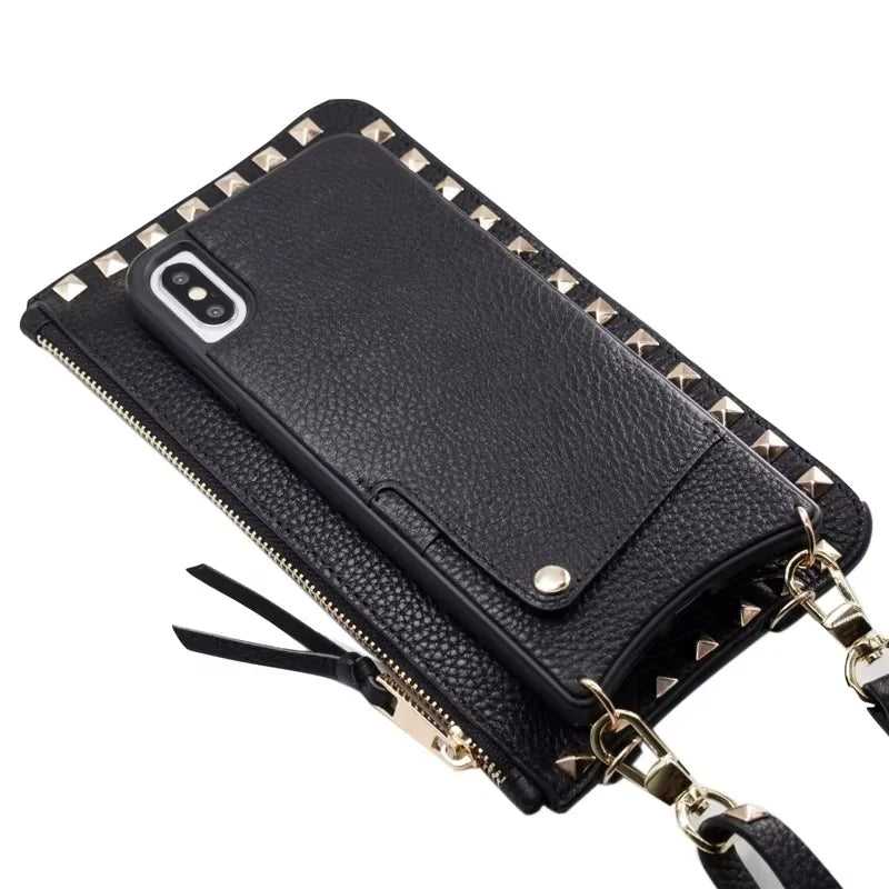 Genuine Leather Crossbody Wallet Phone Case for Customizable Device Models image 3
