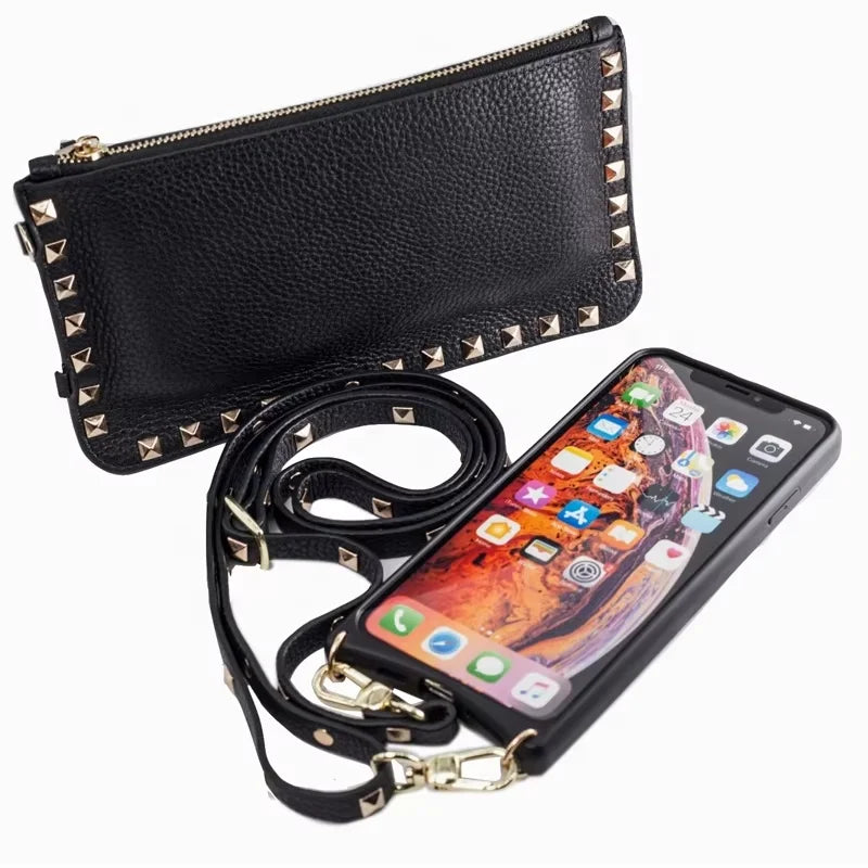 Genuine Leather Crossbody Wallet Phone Case for Customizable Device Models image 2