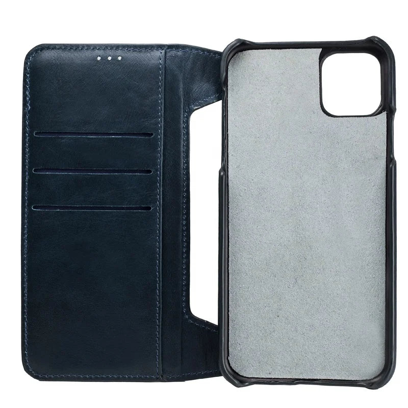 Genuine Leather RFID Anti-EMF Stand Wallet Phone Case for Custom Phone Models - image 3