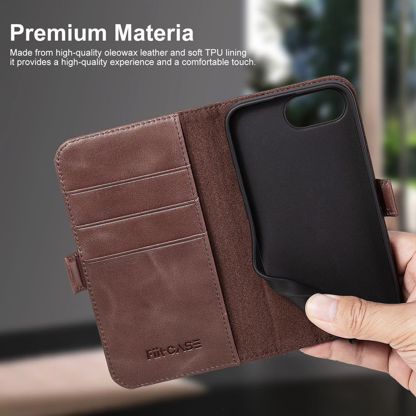 Genuine Leather Folio Wallet Phone Case for iPhone 16 Series image 4