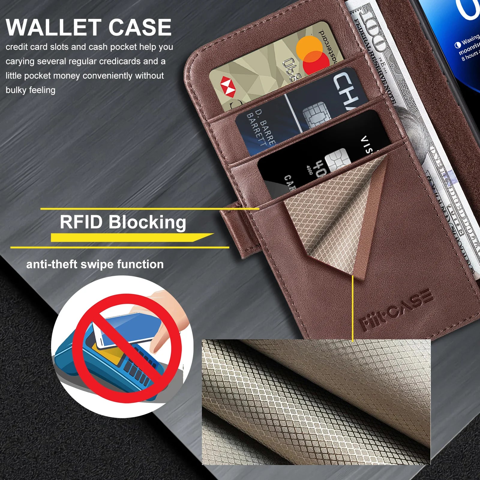 Genuine Leather Folio Wallet Phone Case for iPhone 16 Series image 5