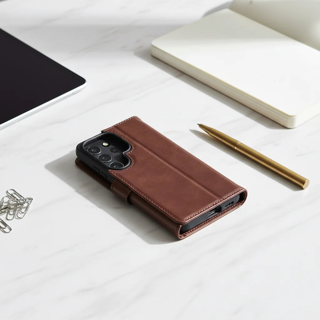 Genuine Leather Folio Wallet Phone Case for Samsung Galaxy S26 Series image 4
