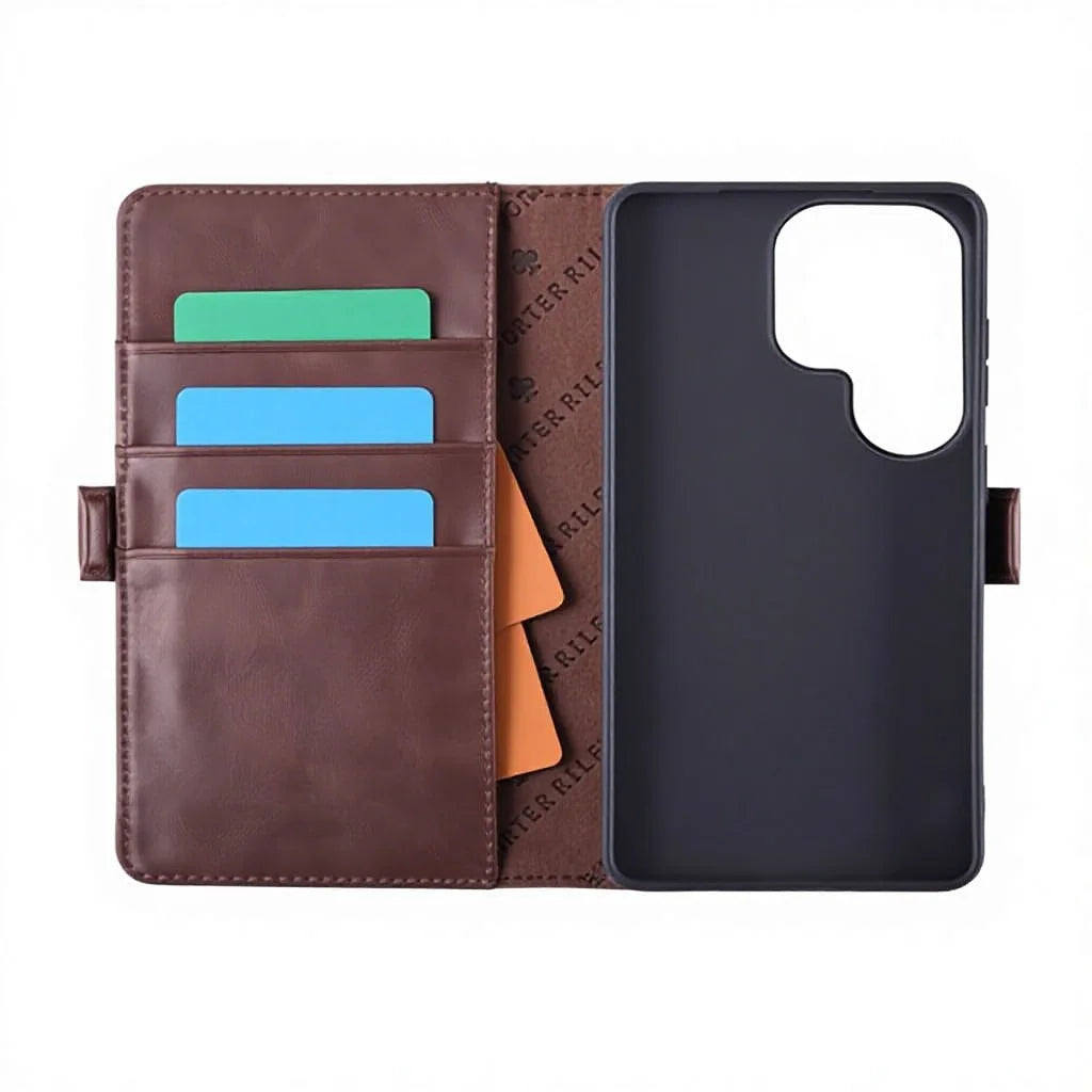 Genuine Leather Folio Wallet Phone Case for Samsung Galaxy S26 Series image 1