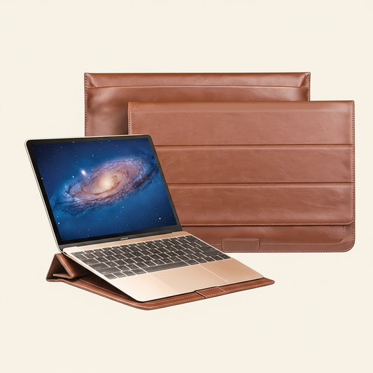 Cowhide Leather Zipper Stand Laptop / Tablet Sleeve for MacBook 13 Inch - image 1