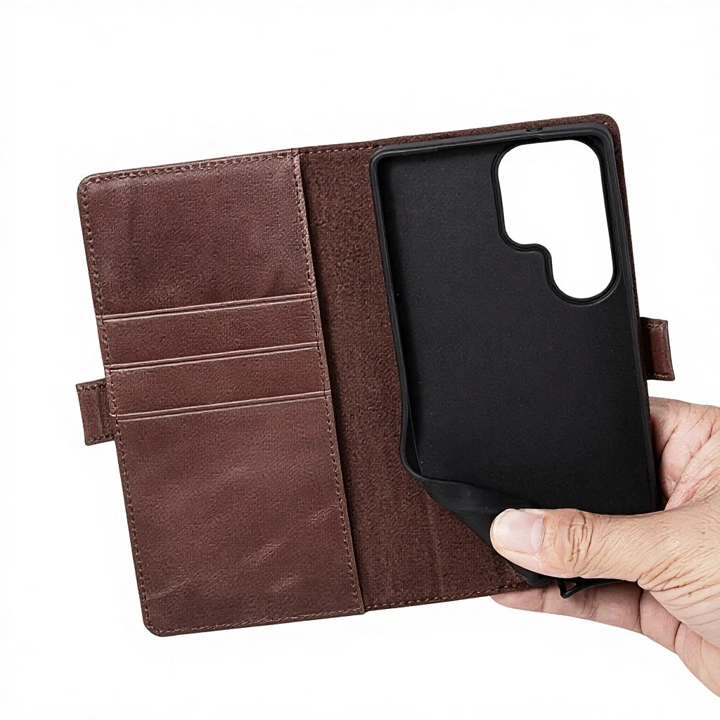 Genuine Leather Folio Wallet Phone Case for Samsung Galaxy S25 Series - image 1