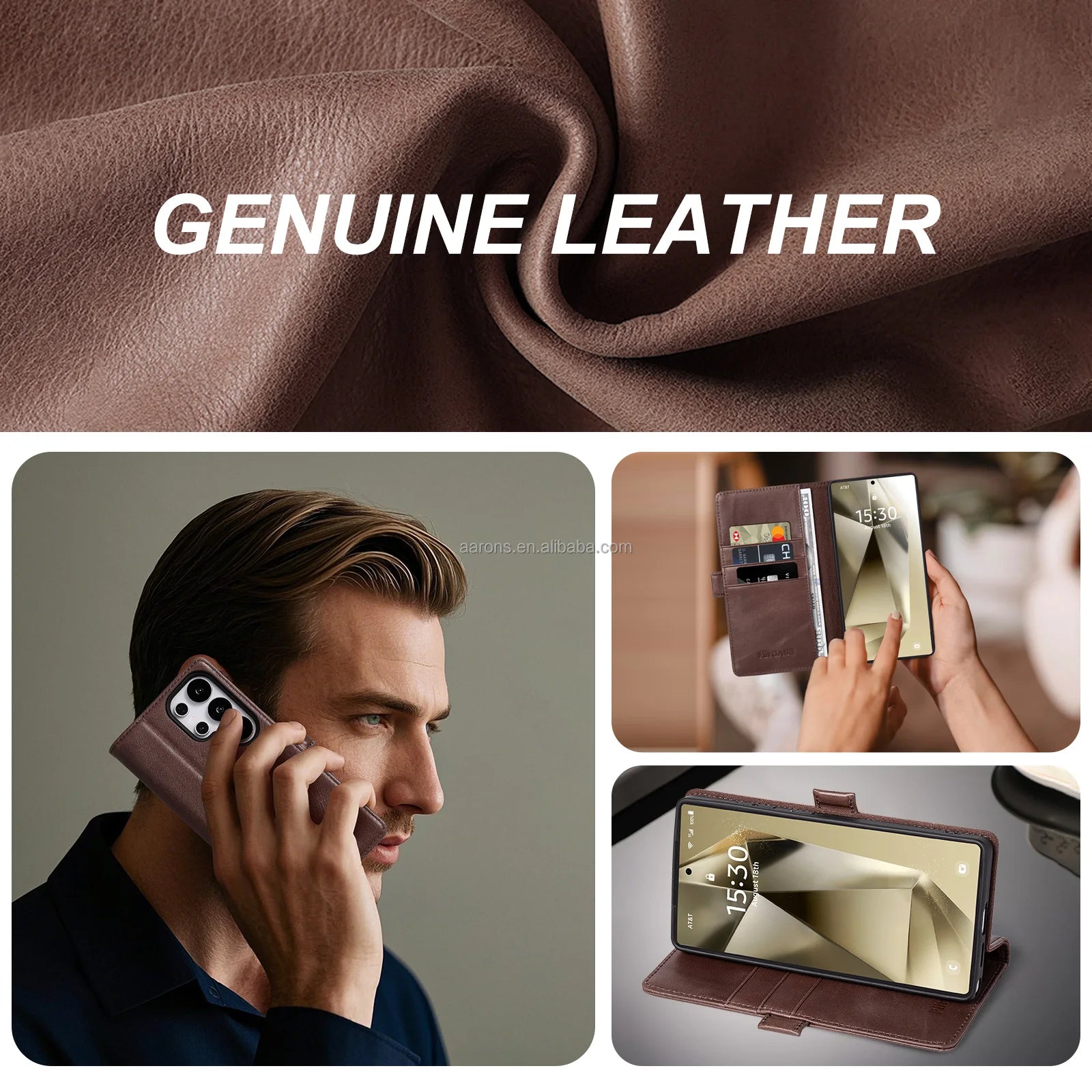 Genuine Leather Folio Wallet Phone Case for Samsung Galaxy S25 Series - image 6