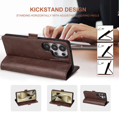 Genuine Leather Folio Wallet Phone Case for Samsung Galaxy S25 Series - image 2