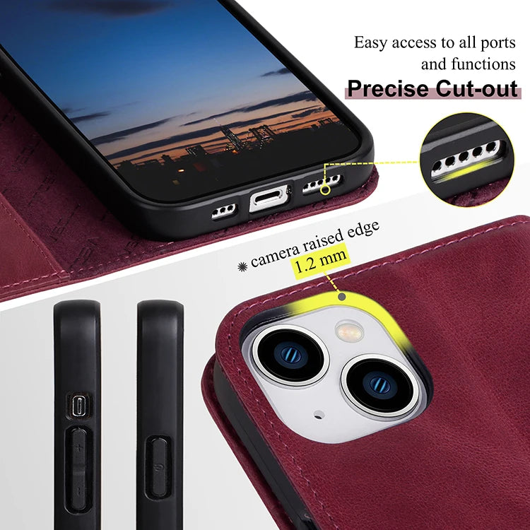 Natural Leather Folio Wallet Phone Case for iPhone 15 Series image 5