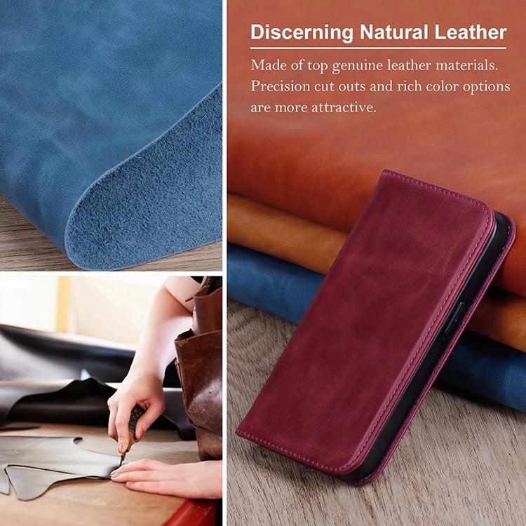 Natural Leather Folio Wallet Phone Case for iPhone 15 Series image 2