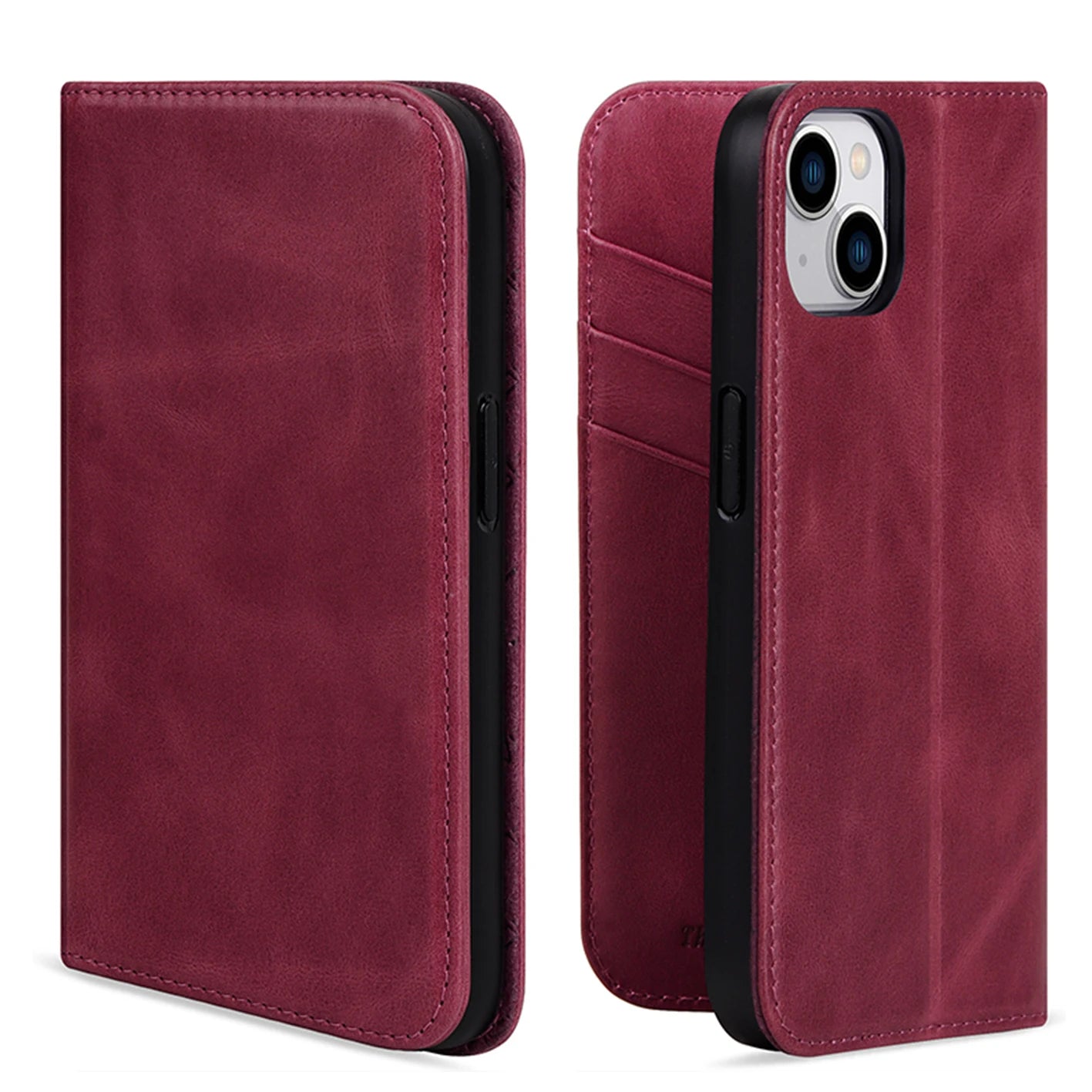 Natural Leather Folio Wallet Phone Case for iPhone 15 Series image 1