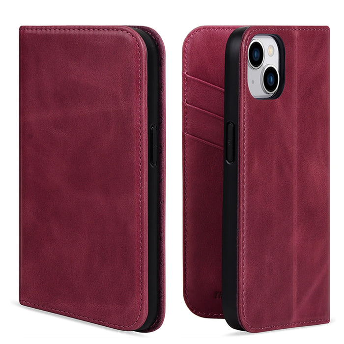 Natural Leather Folio Shockproof Wallet Phone Case for iPhone 15 Series - image 1