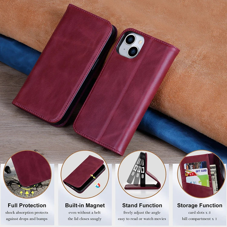 Natural Leather Folio Wallet Phone Case for iPhone 15 Series image 3