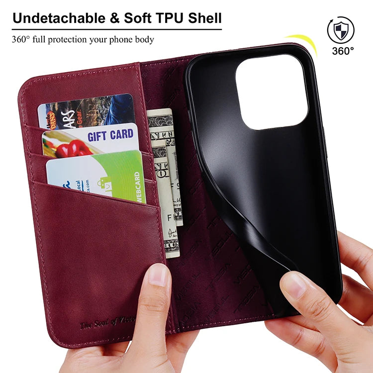 Natural Leather Folio Wallet Phone Case for iPhone 15 Series image 4