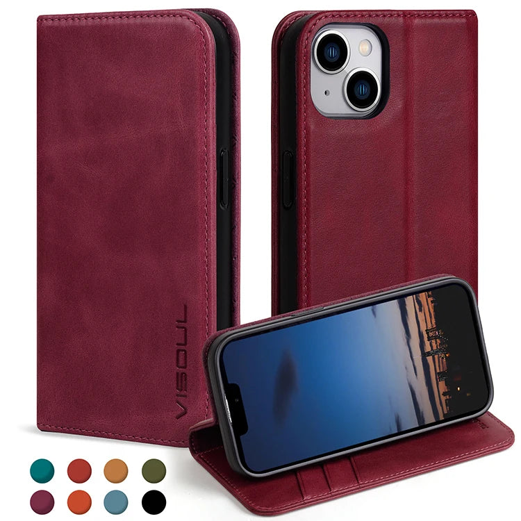 Natural Leather Folio Wallet Phone Case for iPhone 15 Series image 6