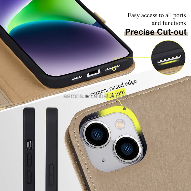 Genuine Leather Wallet Phone Case for iPhone 15 Series image 4