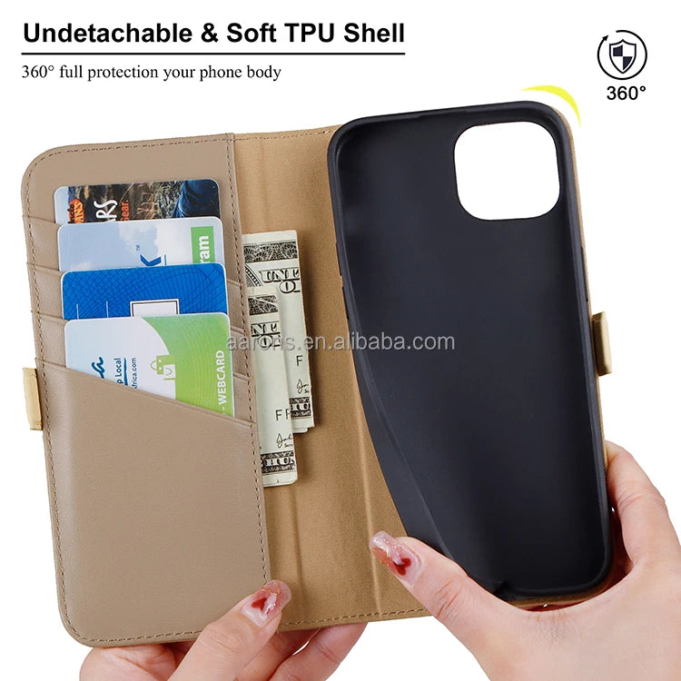 Genuine Leather Wallet Phone Case for iPhone 15 Series image 3