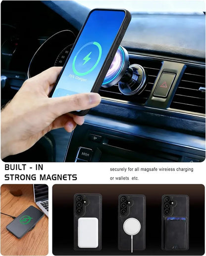 Genuine Leather Magnetic Wallet Phone Case for Samsung Galaxy S26 Series - image 2