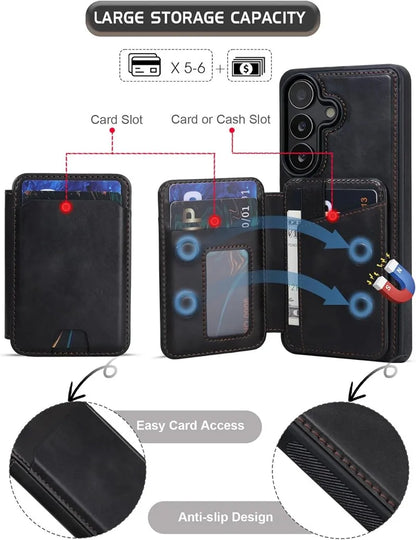 Genuine Leather Magnetic Wallet Phone Case for Samsung Galaxy S26 Series - image 4