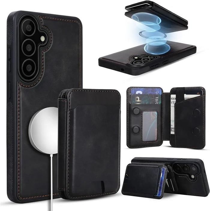 Genuine Leather RFID Anti-EMF Magnetic Wallet Phone Case for Samsung Galaxy S26 Series - image 1