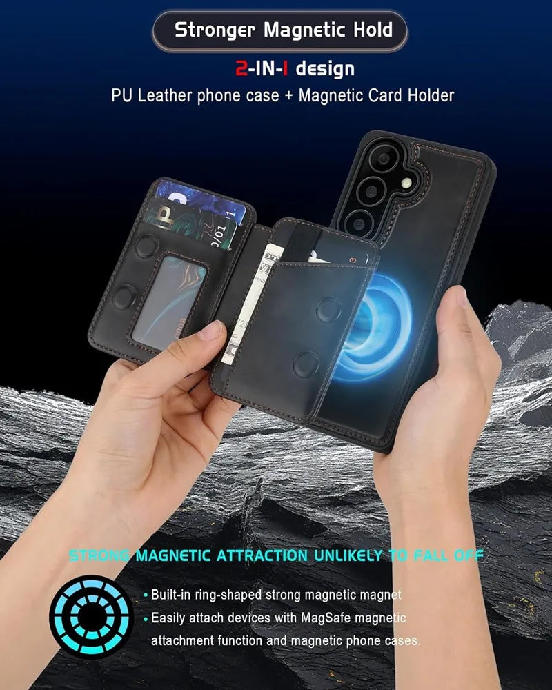 Genuine Leather Magnetic Wallet Phone Case for Samsung Galaxy S26 Series - image 5