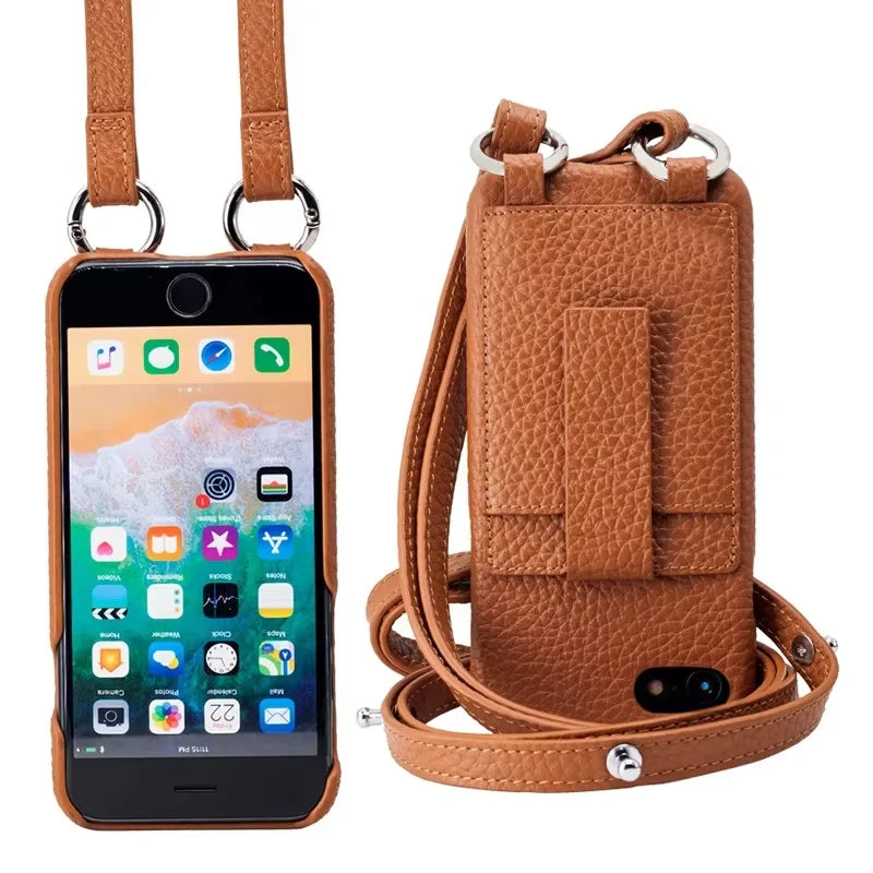 Genuine Leather Crossbody Wallet Phone Case for Customizable Device Models image 6