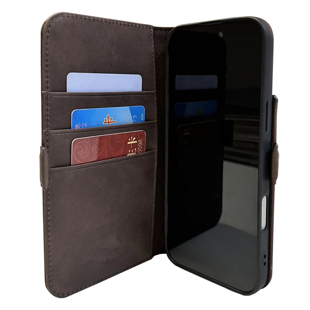 Genuine Leather Folio Wallet Phone Case for iPhone 16 Series image 5