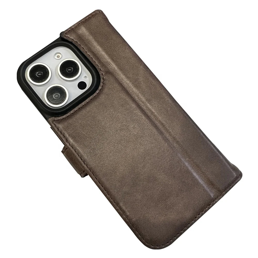 Genuine Leather Folio Wallet Phone Case for iPhone 16 Series image 2