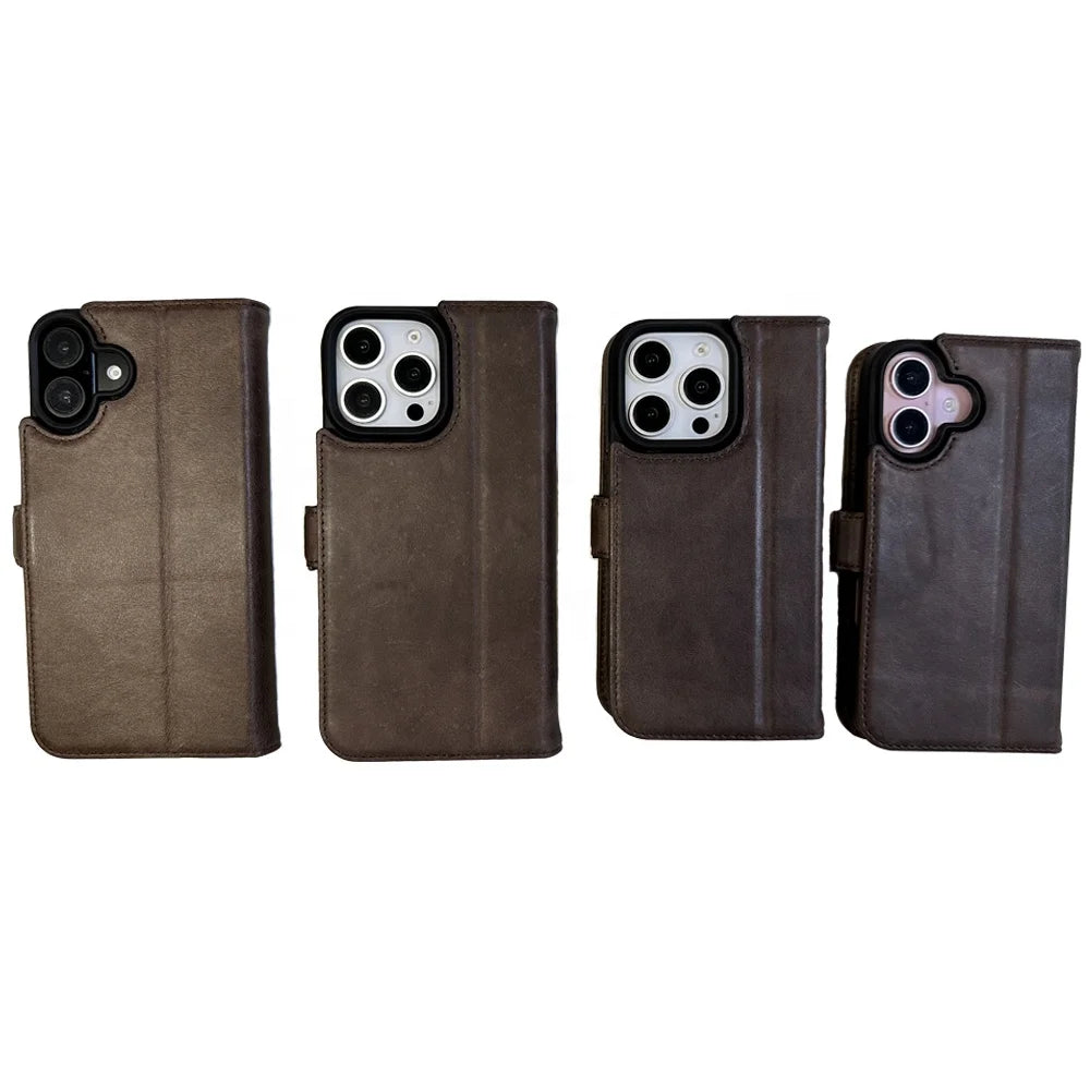 Genuine Leather Folio Wallet Phone Case for iPhone 16 Series image 6
