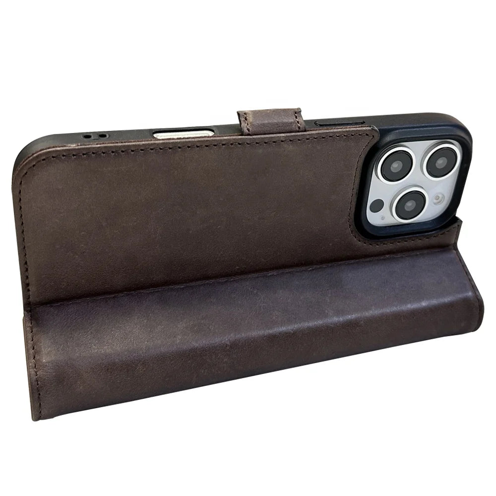 Genuine Leather Folio Wallet Phone Case for iPhone 16 Series image 4