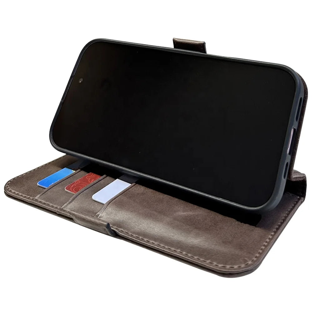 Genuine Leather Folio Wallet Phone Case for iPhone 16 Series image 3