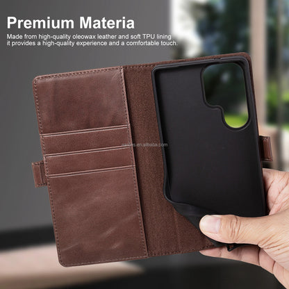 Genuine Leather Waterproof Wallet Phone Case for Samsung Galaxy S25 Series - image 3