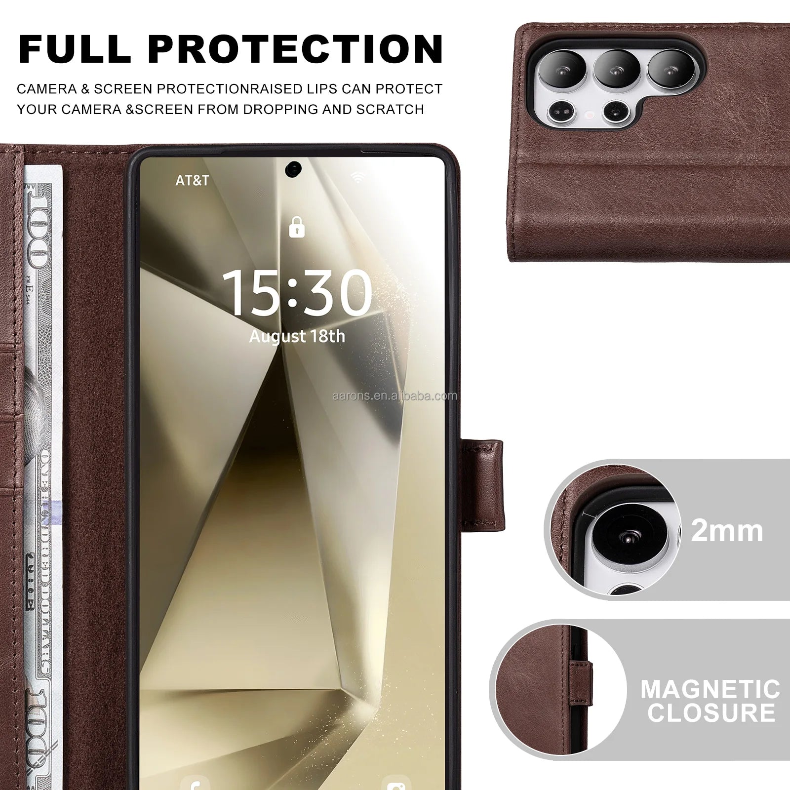 Genuine Leather Waterproof Wallet Phone Case for Samsung Galaxy S25 Series - image 4