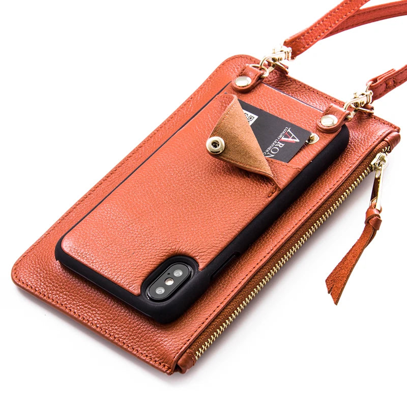 Genuine Leather Crossbody Wallet Phone Case for Customizable Device Models image 1