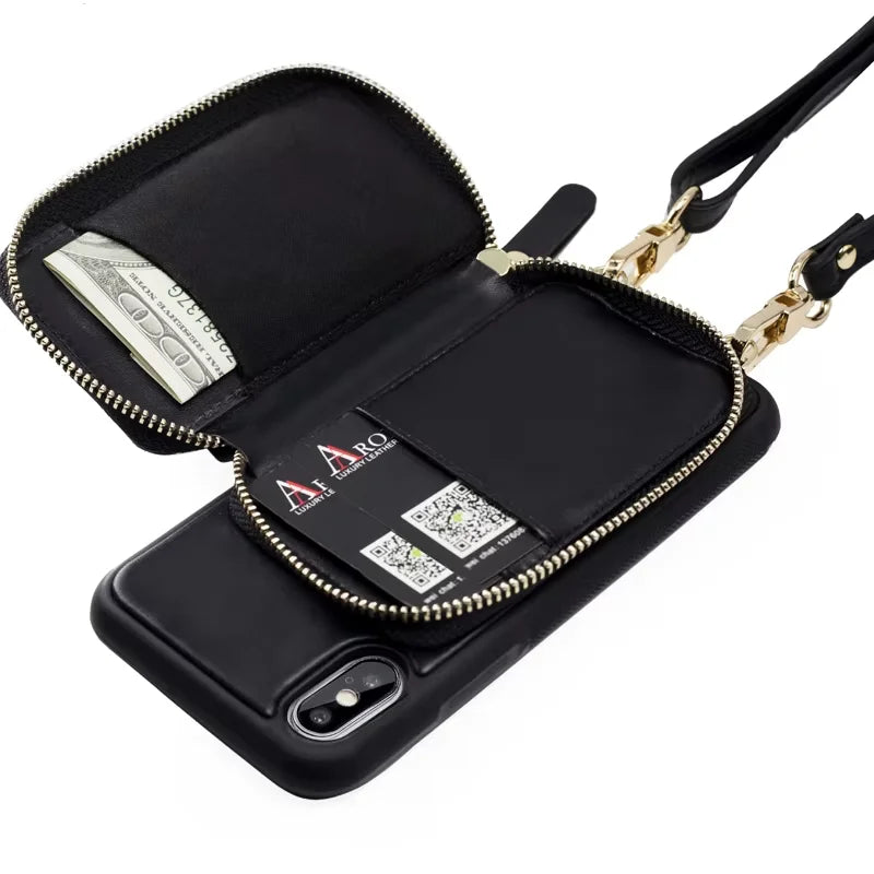 Genuine Leather Crossbody Wallet Phone Case for Customizable Device Models image 2