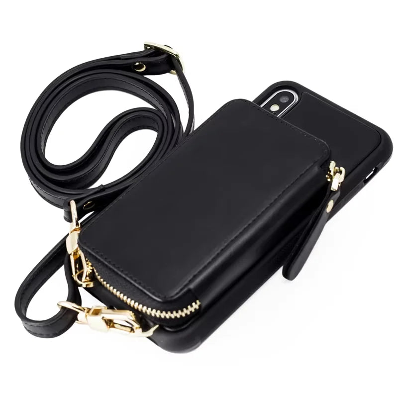 Genuine Leather Crossbody Wallet Phone Case for Customizable Device Models image 1