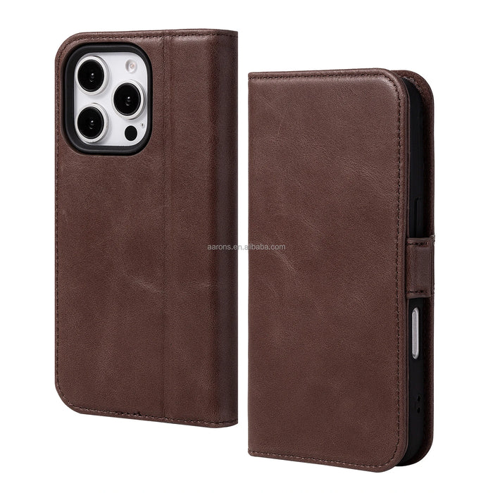 Genuine Leather Full Wrap Screen Protector Shockproof Phone Case for iPhone 16 Series Style 02 - image 1
