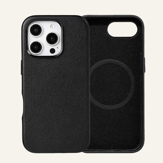 Pebble Leather Magnetic Slim Shockproof Phone Case for iPhone 16 Series - image 1