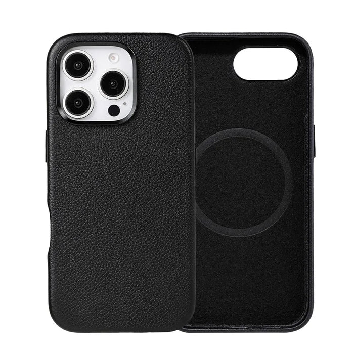 Pebble Leather Magnetic Slim Shockproof Phone Case for iPhone 16 Series - image 1