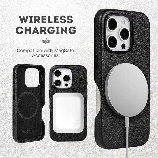 Pebble Leather Magnetic Slim Shockproof Phone Case for iPhone 16 Series - image 2