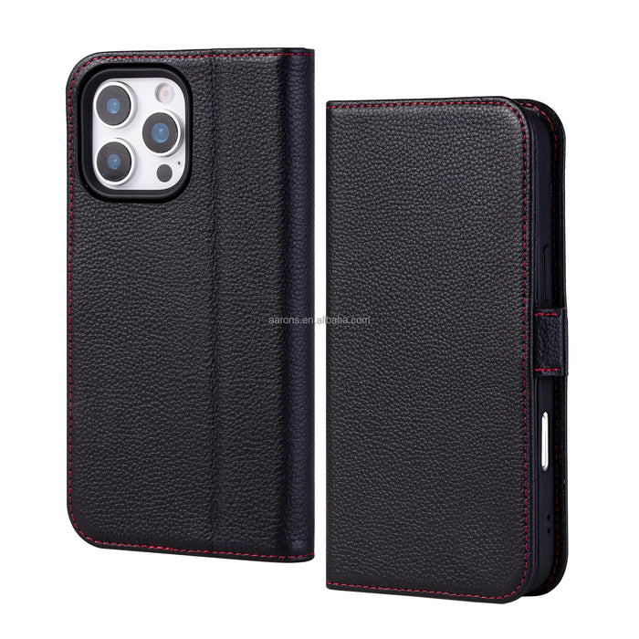 Genuine Leather Full Wrap Screen Protector Shockproof Phone Case for iPhone 16 Series Style 01 - image 1