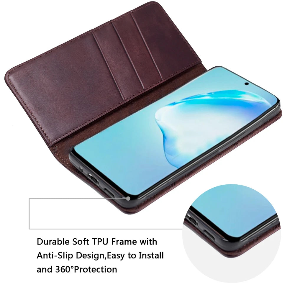 Cowhide Leather Folio Wallet Phone Case for Customizable Device Models image 3