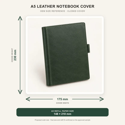 A5 leather notebook cover size reference, 175 by 230 mm