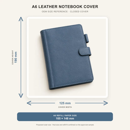 A6 leather notebook cover size reference, 125 by 190 mm