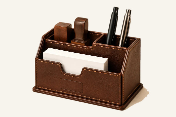 Leather Stamp Holder and Business Card Desk Organizer (Wholesale/OEM Manufacturer)
