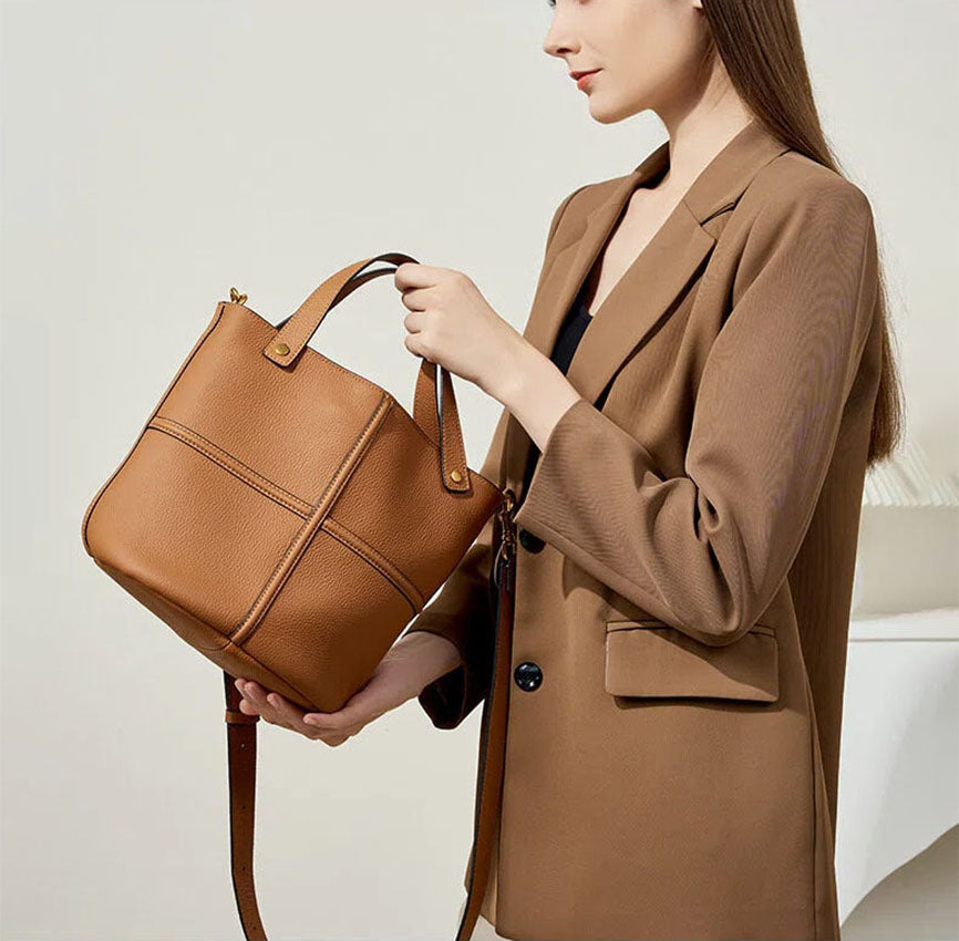 Boxy Genuine Leather Top Handle Crossbody Bag - image 1