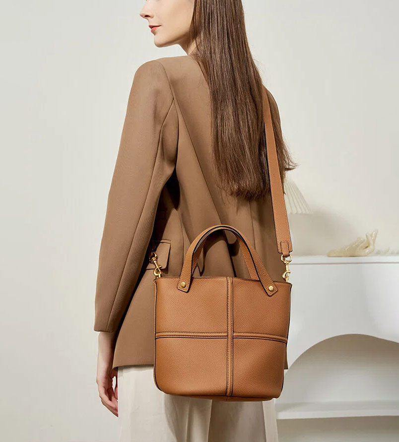 Boxy Genuine Leather Top Handle Crossbody Bag - image 2