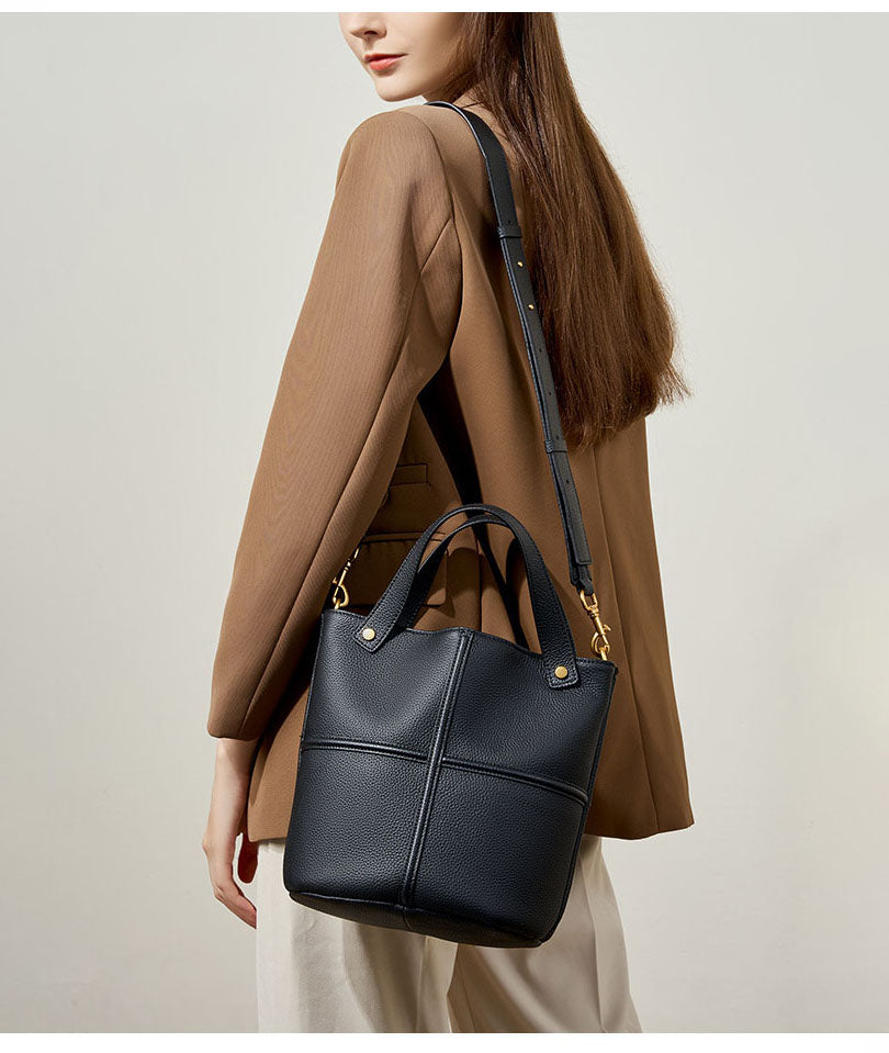 Boxy Genuine Leather Top Handle Crossbody Bag - image 3