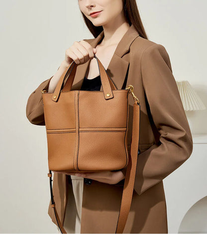 Boxy Genuine Leather Top Handle Crossbody Bag - image 8