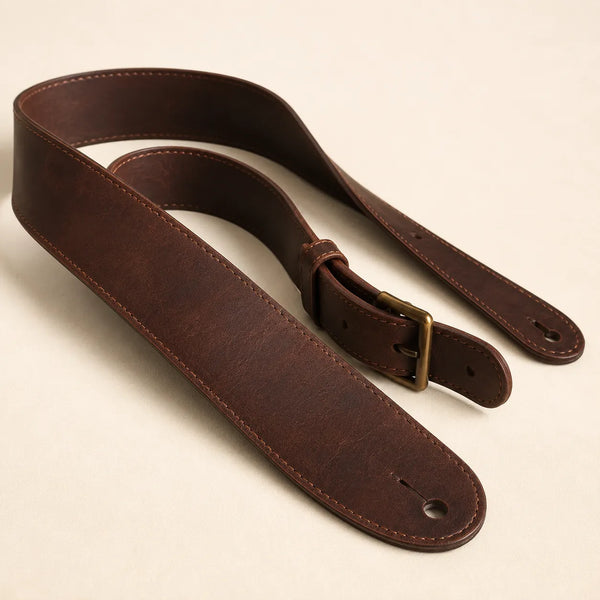 Classic brown leather guitar strap concept sample for OEM ODM manufacturing