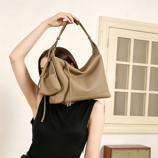 Convertible Genuine Leather Hobo Tote Bag - image 3